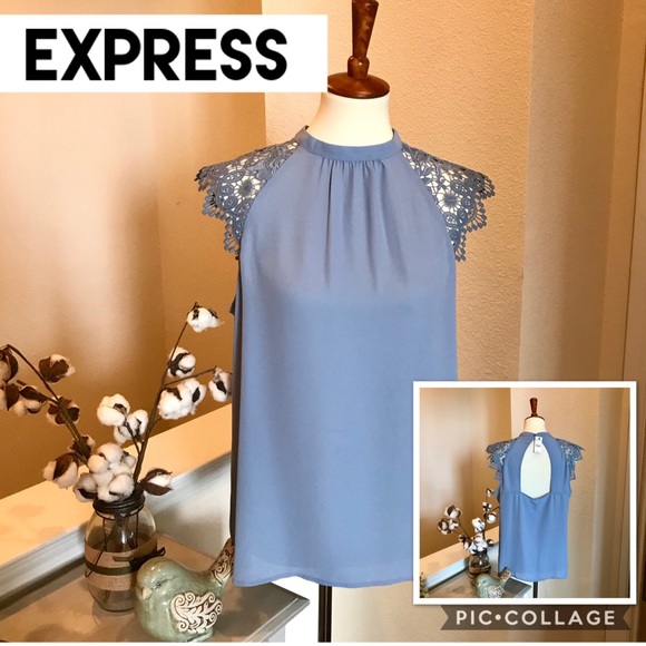 Express Tops - 🖤Express High Neck Crochet Cap Sleeve Blouse